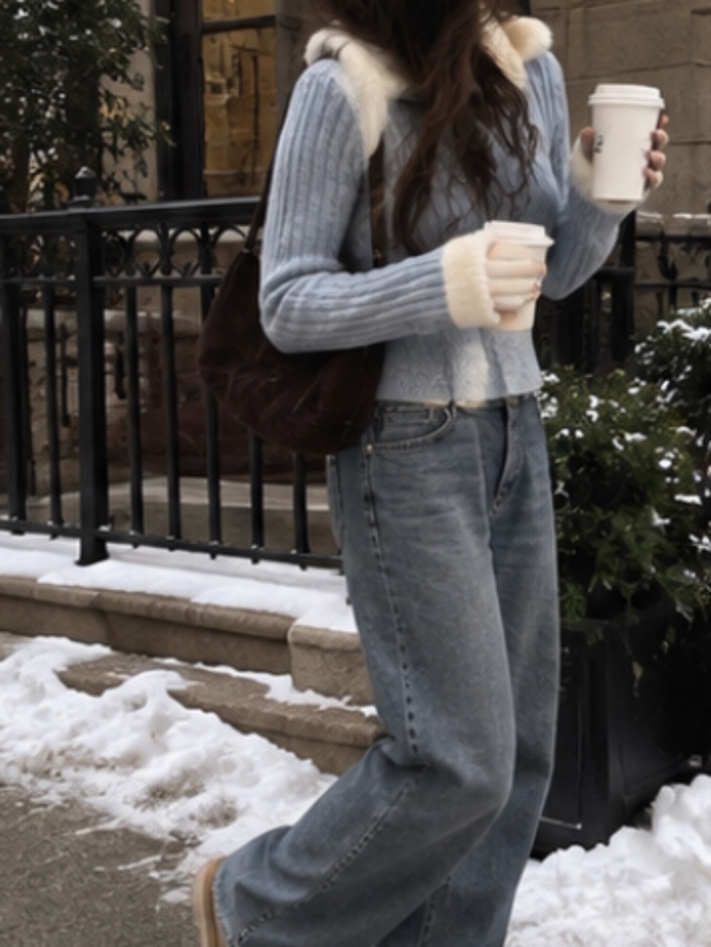 light blue faux fur collar sweater